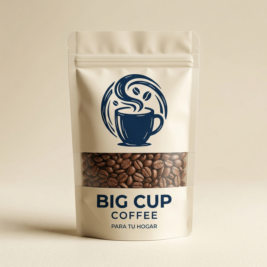 Propuesta de bolsa Big Cup Coffee para el hogar en crema y azul oscuro